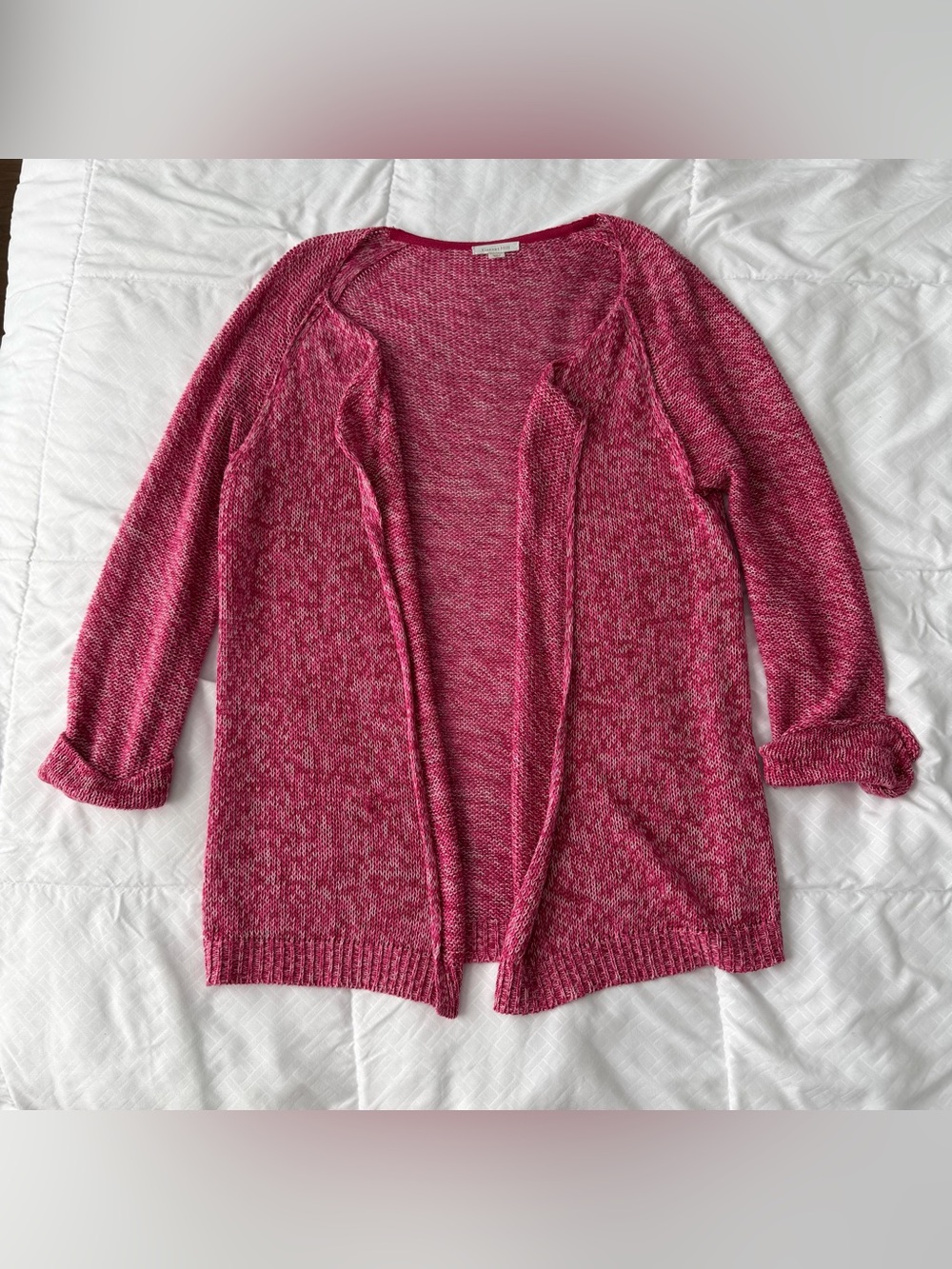 Garnet Hill Silk Linen Open Front Knit Cardigan M Pink Lightweight Boho Luxury